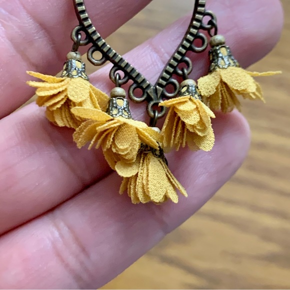 Boho Yellow Floral Oval Frame Dangle Earrings - Picture 5 of 9